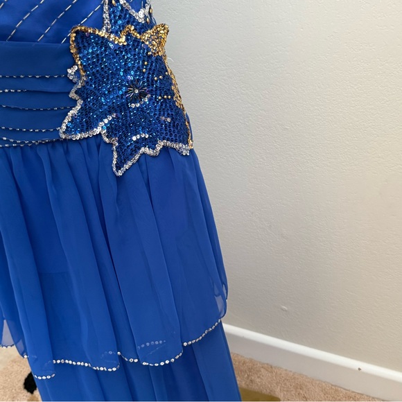 Vintage Royal Blue Embellished Gown with Bishop Sleeves - Picture 3 of 9